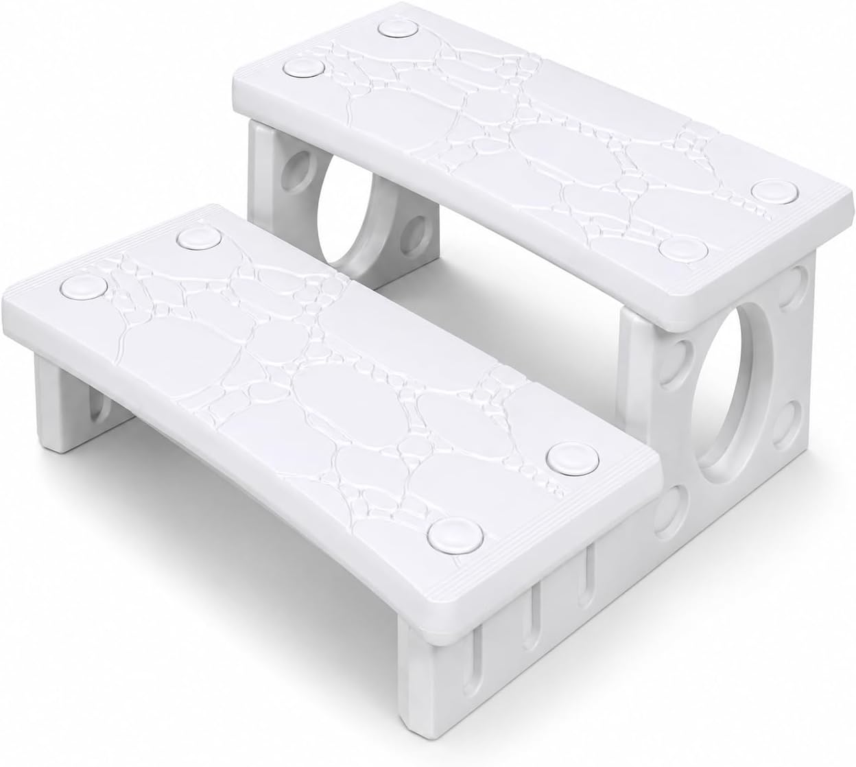 XtremepowerUS 2-Steps Heavy Duty Plastic Resin Spa Steps - Hot Tub, Inflatable Pool, and Patio Accessories, for Outdoor Use, Weatherproof Materials, White
