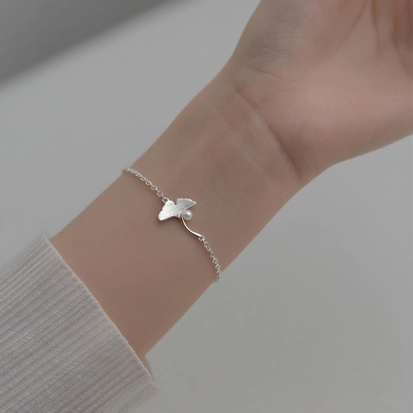 Vero Braccialetto in Argento Sterling 925 per Le Donne, Matrimonio, San Valentino, Dolce Ginkgo Biloba, Braccialetto con Foglie