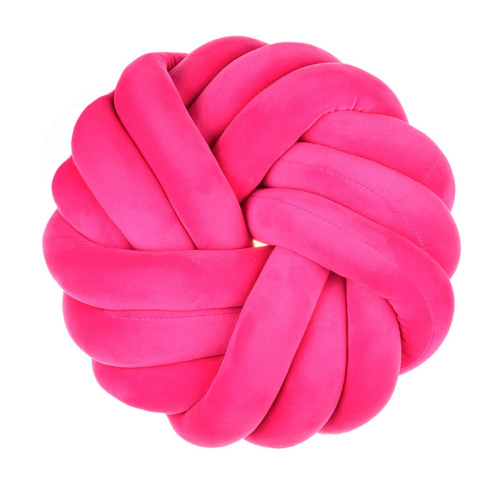 Hot Pink Throw Pillow,Knot Ball Pillows,Round Pillows Decorative Pillows,Donut Pillow 13.8'' Soft Velvet Girls Room Decor Plush