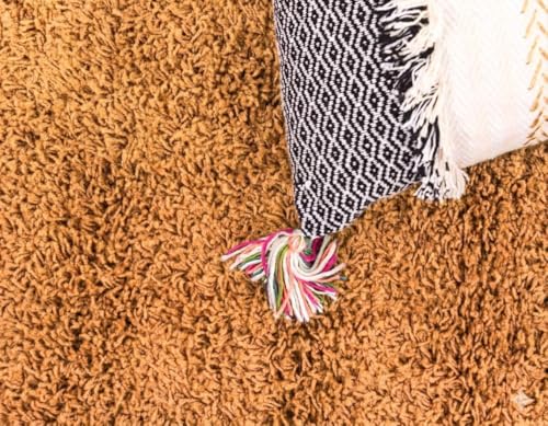 Image of Shaggy Polyester Microfiber Round Rug Carpet for Living Room | Ultra Soft Fluffy Plush Area Rug | Anti-Skid Non-Slip Backing | Washable Carpet for Bedroom- (3x3 feet, Ring Gold, Round)
