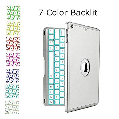 10.2 inch Keybard Case iPad, YiMiky 7 Color Backlit Aluminum Bluetooth Keyboard Case Slim Flip Keyboard Protective Cover Smart Folio Keyboard with Auto Wake/Sleep for iPad 7th Gen 10.2 inch (Silver)