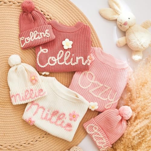 Personalized Baby Knit Sweater Custom Kids Sweaters with Handmade Embroidered Name Gift for Infant Toddler2
