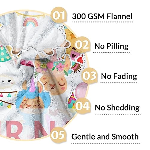 Blanket for Girl Boy - 50x60 Inches Cute Llama Throw Gifts - Personalized Colorful Soft Fuzzy Blankets for Bed, Couch & Living Room