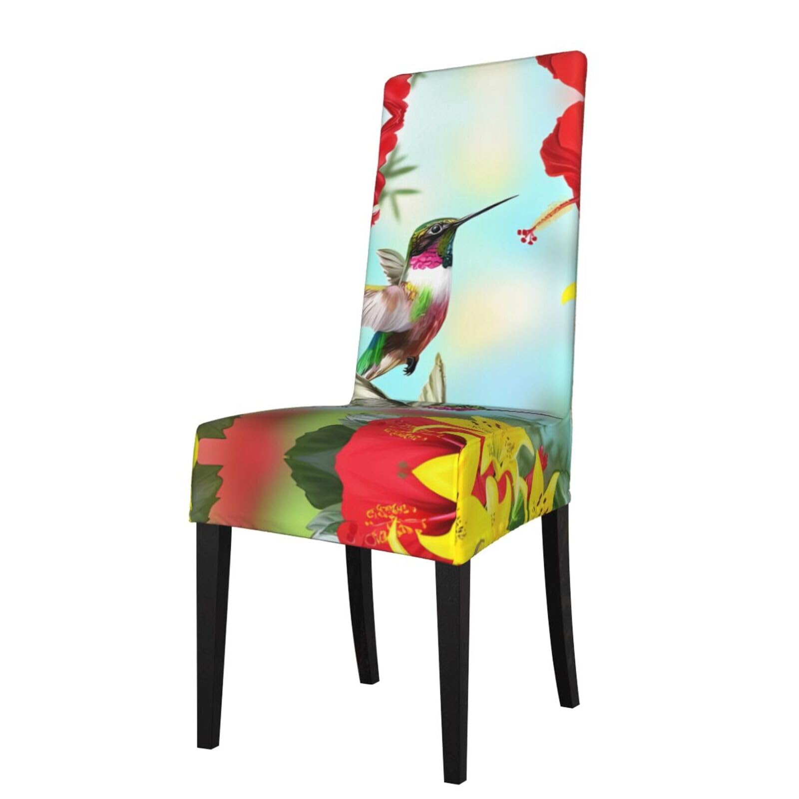 YYHHAOFA Hummingbirds Red Flower Hibiscus Prints Protection Cover for Dining Chair - Stretch Slipcovers, Easy Refresh for Your Dining Room & Event Decor