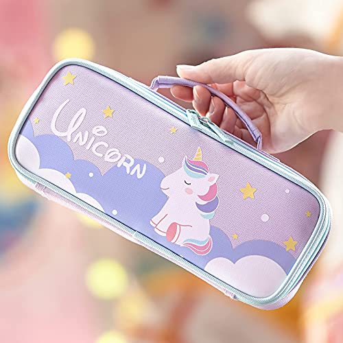 Angoobaby Cute Pencil Case Unicorn Pencil Pouch Medium Capacity Portable Multifunction Pen Bag With Compartments For Girls Kids Teen -Purple #TOP1
