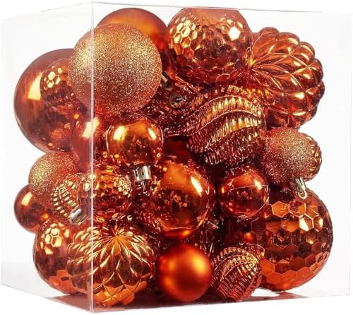 Christmas Balls Ornaments -36pcs Shatterproof Christmas Tree Decorations with Hanging Loop for Xmas Tree Wedding Holiday Party Home Decor,6 Styles in 3 Sizes(Orange)