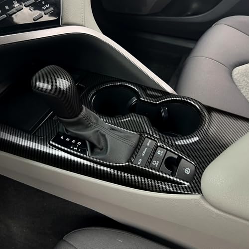 Image of Car Trim Gear Shift Cover Cup Holder Decal Carbon Fiber ABS Sticker Compatible with Toyota Camry XV70 XLE XSE 2018-2024 Accessories (Without Seat Heater Button)