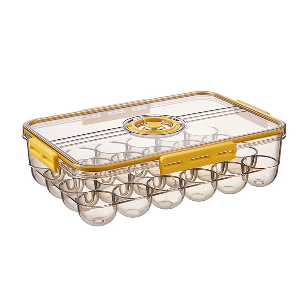 CottonColorsEgg Holder Superior Refrigerator Organizer Bins Safety Matrials with Recordable Time Lid,24 Egg Tray Yellow
