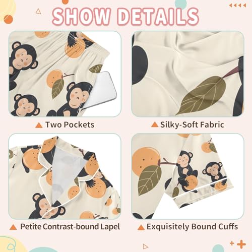 senya Monkey Peach Satin Summer Pajama Sets Silk Short Sleeve Button Down Sleepwear3