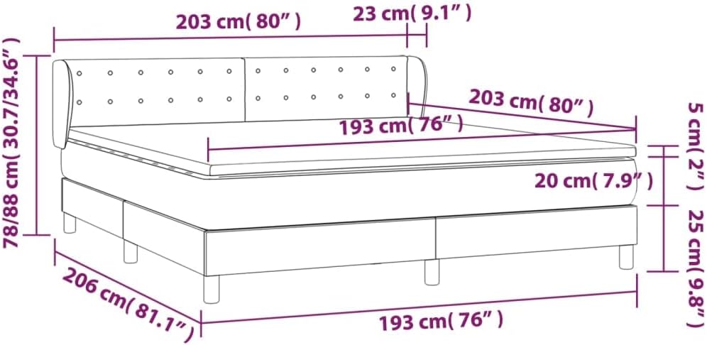 Box Spring Bed with Mattress Light Gray King Velvet,Beds & Bed es-171.93lbs,Non-Slip