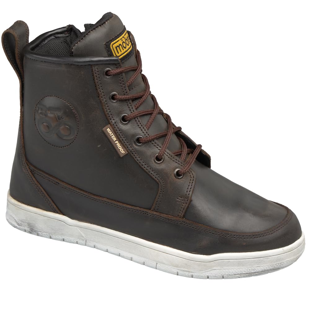 Moore Botas Moto Comfort Zip Marrón Piel, Membrana Imp. MRX-wp, Refuerzo Tobillo, Suela Tipo Sneaker, Cert. EN13634:2017