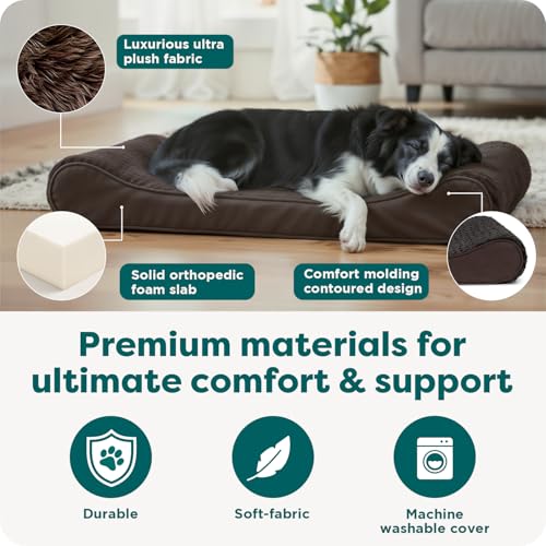Image of Furhaven Orthopedic Dog Bed for Large /Medium Dogs w / Removable Washable Cover, For Dogs Up to 38 lbs - Ultra Plush Faux Fur & Suede Luxe Lounger Contour Mattress - Chocolate, Large