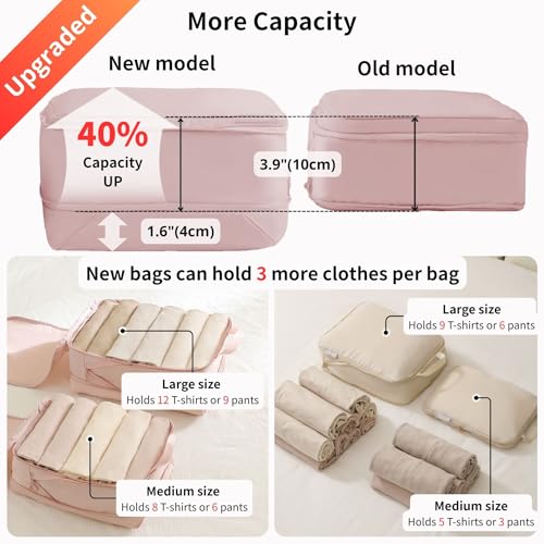 tianzong Upgraded Compression Packing Cubes 2-Pack - 2-Way Full Open, Double Zipper, Space Saving Organizers for Travel (Beige, Large)3