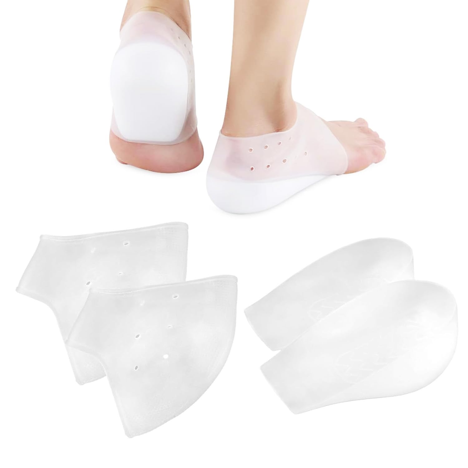 MEISO 4 Piezas Talonera Silicona, Protector de Talón y Tobillo, Aumento de Altura Interior de 2 cm Almohadilla Talon, Taloneras Fascitis Plantar, Alivia el Dolor de Talón, para Hombres y Mujeres