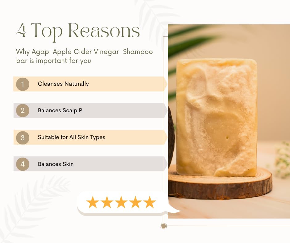 Image of Agapi Sikkim Apple Cider Vinegar Shampoo Bar - Natural, Nourishing Hair Care with Coconut, Olive & Castor Oils - Eco-Friendly, Zero-Waste, Anti-Dandruff -110g
