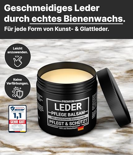 Emma Grün® Lederbalsam Lederfett Farblos 500ml [AUS BIENENWACHS] - Lederpflege für Schuhe, Jacken, Taschen & Sattel - Pflegemittel für Lederjacken & Lederschuhe - Sattelfett Made in Germany
