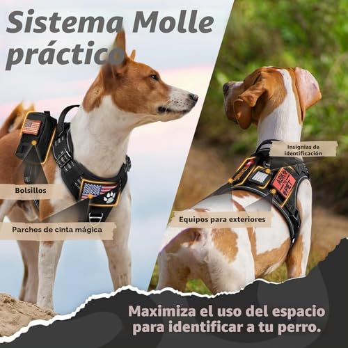 Miniatura 2 de Rabbitgoo Arnes Perro Antitirones, Arnes Perro Mediano Grande Transpirable, Arnes Táctico Perro Ajustable Con Asa Anillos Y Molle, Chaleco Durable Reflectante Para Adiestrar Caminar Cazar, M, Negro