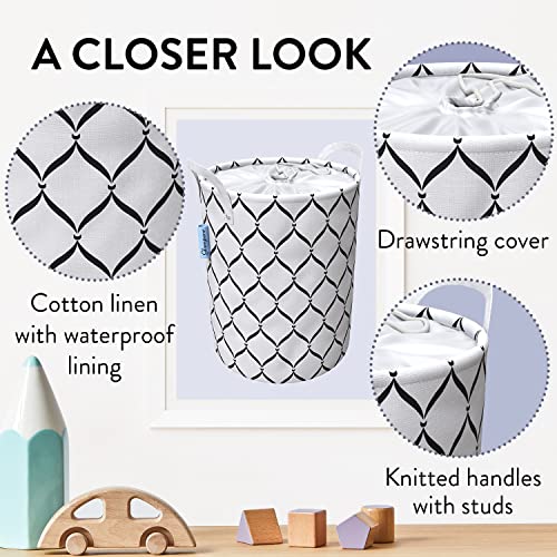 Glampers-Collapsible-Laundry-Baskets-Clothes-Hampers-for-Laundry-Cotton-Linen-Laundry-Bin-w-Waterproof-Lining-and-Drawstring-Black-Diamond-Medium