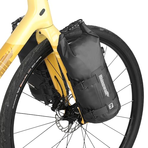 Rhinowalk Fahrrad Vordergabeltasche, wasserdichte Fahrrad Gepäckträgertasche, 7L Fahrradtasche, Gabeltasche, für E-Scooter, Mountainbike, Rennrad, Zubehör-Schwarz