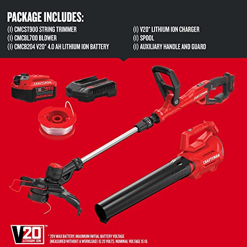 Image of CRAFTSMAN 20V MAX WEEDWACKER String Trimmer and Leaf Blower Combo Kit, Battery and Charger Included (CMCK197M1)
