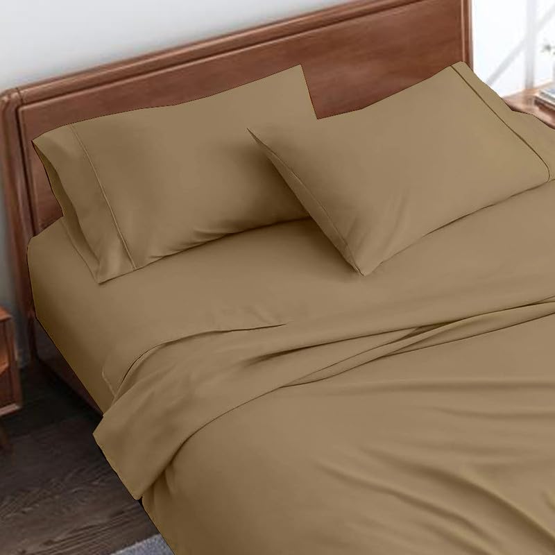 Bhoomi Impex King Size Bedsheet – Ultra Soft Microfiber Plain Bed Sheet with Pillow Cover – Beige Color – Ideal for Home, Hotel, Villa & Guest Room
