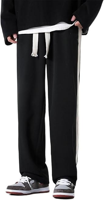 Mens Vintage Stripe Patchwork Joggers, Straight Leg Loose Fit Retro Casual Sweatpants with Elastic Waist