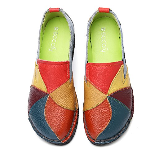 Socofy Loafer Flats for Women, Leather Casual Loafers Slip on Moccasin Driving Slippers