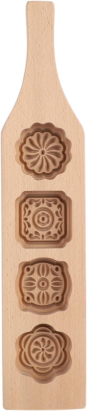 Wooden Mooncake Mold, Wooden Cookie Mould, DIY 4 Flower Shapes Handmade Pastry Mold, Pumpkin Pie Green Bean Cake Mould, Ice Skin Press Mold Baking Tools for Moon Cake, Mousse, Dessert(#1)