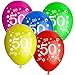 Produktbild 100x Rundballons "Zahl 50" bunt Ø30cm + Geschenkkarte + PORTOFREI mgl. + Helium & Ballongas geeignet. High Quality Premium Ballons vom Luftballonprofi & deutschen Heliumballon Experten. Luftballon Deko zur 50. Geburtstagsfeier oder zum 50. Jubiläum und tolles Luftballongeschenk zum 50. Geburtstag