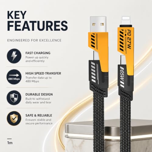 Image of 120W 4-in-1 Fast Charging Braided Universal Cable, USB-A to I, USB-A to Type-C, Type-C to Type-C & Type-C to I, Compatible with iPhone, Samsung Galaxy, OnePlus, Xiaomi & Android Devices