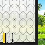 DKTIE Window Privacy Film Stained Glass Frosted Glass Window Clings Moroccan Lattice Decorative Bathroom Door Coverings UV Sun Blocking Heat Control (S593, 17.7in X 78.7in)
