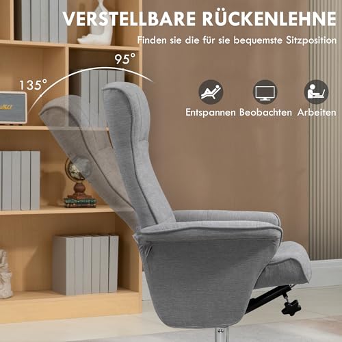 HOMCOM Relaxsessel mit Hocker, 360°drehbarer Fernsehsessel mit Liegefunktion Gepolstert TV Sessel mit Samtoptik für Wohnzimmer, Grau – Bild 5