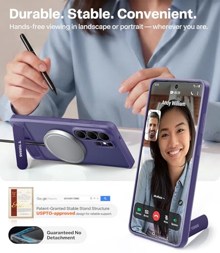 Image of TORRAS Ostand L1 Guardian Original Imported S26 Ultra Case, Built-in Magnetic Stand, MagSafe Compatible, Mil-Grade Drop Tested, Translucent Galaxy S26 Ultra Back Cover, Purple Edge