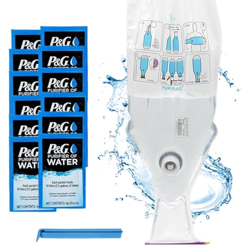 PuriBag: Water Purifier Camping System for Hiking, Survival, Travel, Backpacking, and Emergency Preparedness. Portable Filter/Purifier, Perfect for Water Storage and Traveling, 10L (2.5 Gallon)