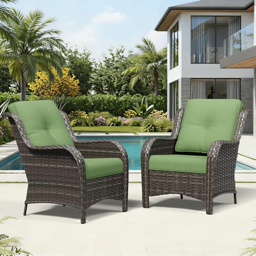 Image of Joyside Patio Chairs Set of 2, Wicker Patio Furniture with High Back, Deep Seating, Wide Armrest, Thickened Cushions, Outdoor Rattan Furniture for Deck, Porch Use