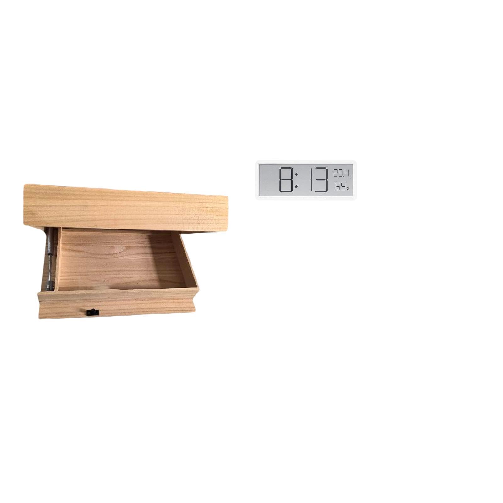 Floating Shelf Wall Mounted Drawer with Compartment and Digital Wall Clock Multipurpose Large Display Temperature Humidity for Home Office Decor Storage|Home & Garden| Furniture| Bookcase-image-7
