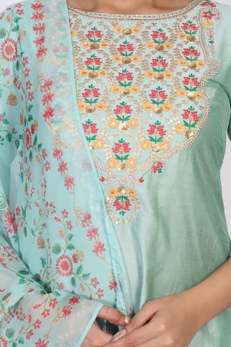 Ensemble jacquard vert clair et broderies Zari idéal pour célébrations et fêtes - 3