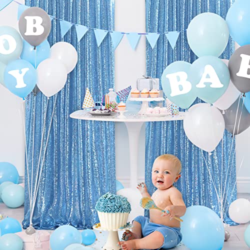 Image of Wedding Sequin Backdrop Curtains 4 Pcs 2ftx8ft Baby Blue Sparkly Stage Backdrop Drapes Birthday Party Background Decoration