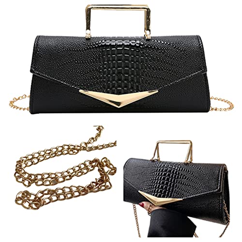 Image of Women Vegan Leather Evening Handbag Crocodile Pattern Handle Clutch Purse Cross Body Envelope Bag