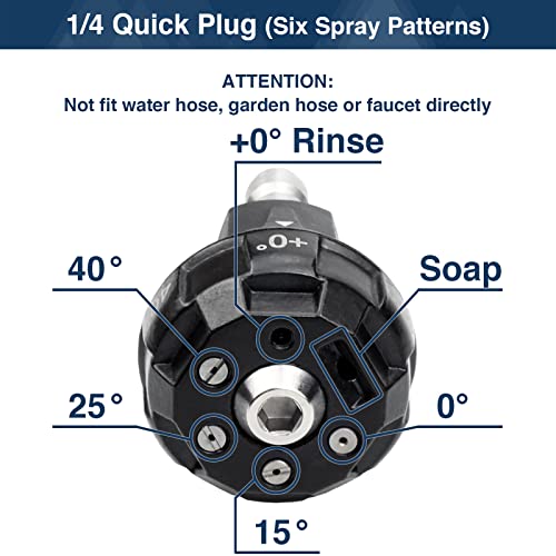 DERASL High Pressure Washer Nozzle, 6 in 1 High Pressure Nozzle for Quick Change and Jet Angle Adjustment, 1/4" Plug Connection, 4000PSI, Suitable for a Wide Range of Cleaning Scenarios - Image 3