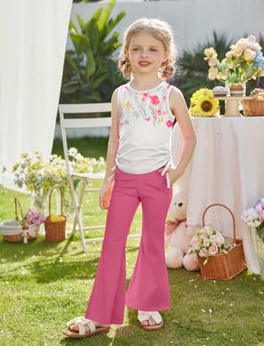 Image of Arshiner Toddler Girl Clothes 2 Piece Outfits Side Adjustable Drawstrings Tank Tops and Flare Leggings Pant Set