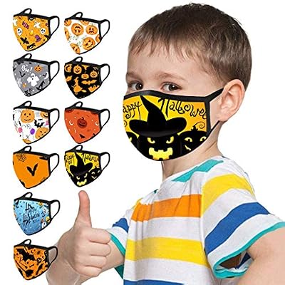 Bandanas ?USA in Stock Fast Delivery ? Kids Halloween Face_Masks, Reusable with Ear Straps Cotton Cute Cartoon Face with Printing Fits Toddlers to Teens