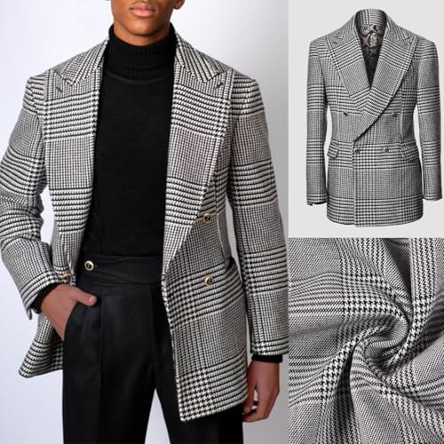 Men Houndstooth Blazer Peaked Lapel Double Breasted One Button Slim Fit 2 Flap Pockets3