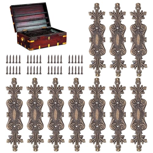 Image of 10PCS Retro Carved Furniture Corner Protectors, Furniture Decorative Edge Cover Antique Metal Carved Corner Protector Decorative Metal Trim with Screws for Wooden Box Jewelry Gift Case Cabinet