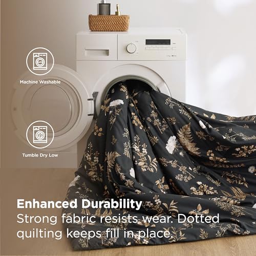 Image of Bedsure Floral Black Comforter Set, Queen Bedding Sets, 7 Piece | Bed in a Bag, Comforters, Bedroom, Reversible, Fluffy, Whisper-Quiet, All-Season, Polyester, Easy Care, Botanical-Chic, OEKO