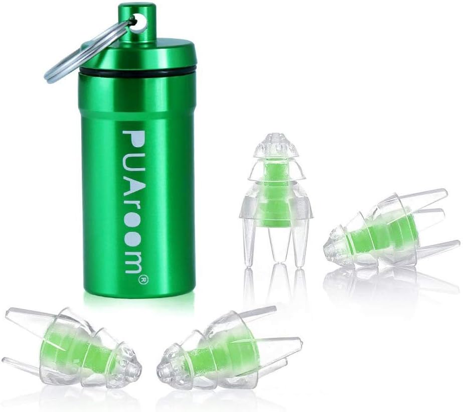 PUAroom SleepingPro Silicone Ear Plugs for Sleeping, 2 Pairs Noise Cancelling Earplugs for Snoring Machine Working with Handy Bottle, Reusable and Washable (Green-New)