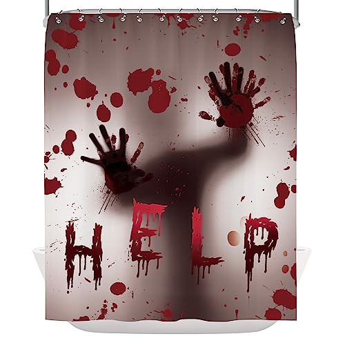 Yorida Halloween Shower Curtain, Help Me Scary Bloody Hands Bathroom Curtain, Horror Spooky Ghost Handprint Halloween Bathroom Decor 60x72 Inch with 10 Holes Yorida Halloween Shower Curtain, Help Me Scary Bloody Hands Bathroom Curtain, Horror Spooky Ghost Handprint Halloween Bathroom Decor 60x72 Inch with 10 Holes