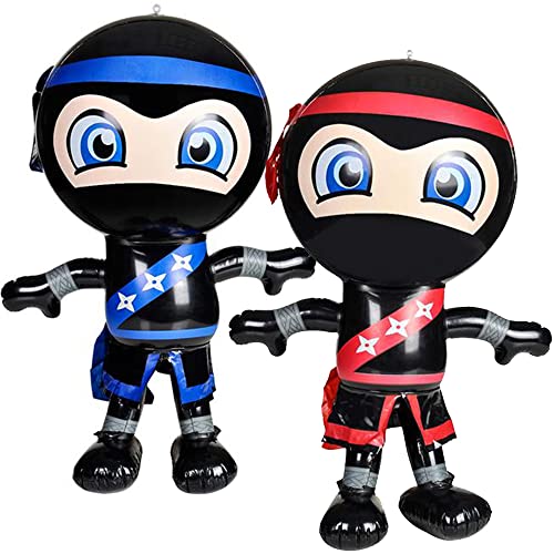 Artcreativity Ninja Party Inflates - Set Of 2 - 20 Inches Tall Inflatable Ninja Balloons In Red And Blue - Ninja Birthday Party Decorations For Boys And Girls - Easy To Inflate Ninja Toys #TOP20