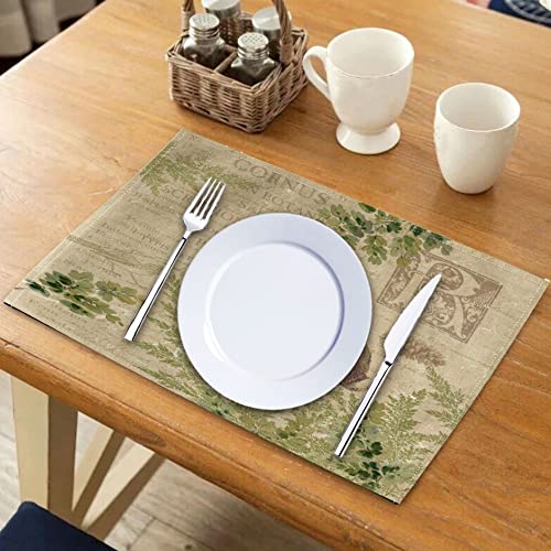 Animals Placemats Set Of 4 Vintage Style With Green Plants Table Mats Waterproof Heat Resistant Washable Non-Slip Place Mats For Dinner Room Kitchen Decor Table 12”×16” #TOP5