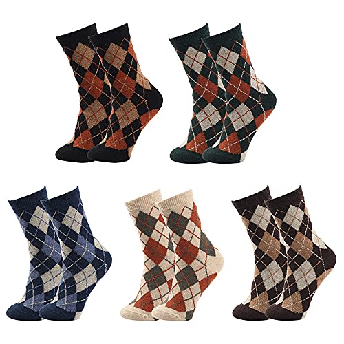 Shengyuantong 5 Paar Vintage Wintersocken für Damen , Thermosocken damen, Warme Dicke Baumwollsocken ,Stricksocken damen , Outdoor- und Indoor-Aktivitäten warme Bunte Socken 。 (Mehrfarbig) Cover